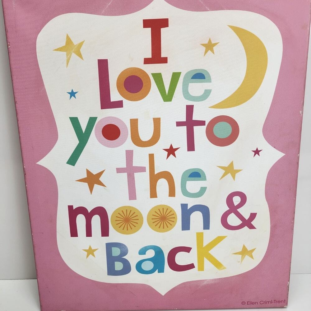 I Love You To The Moon & Back Quote 16x20 Pink Hanging Décor Canvas Wall Art